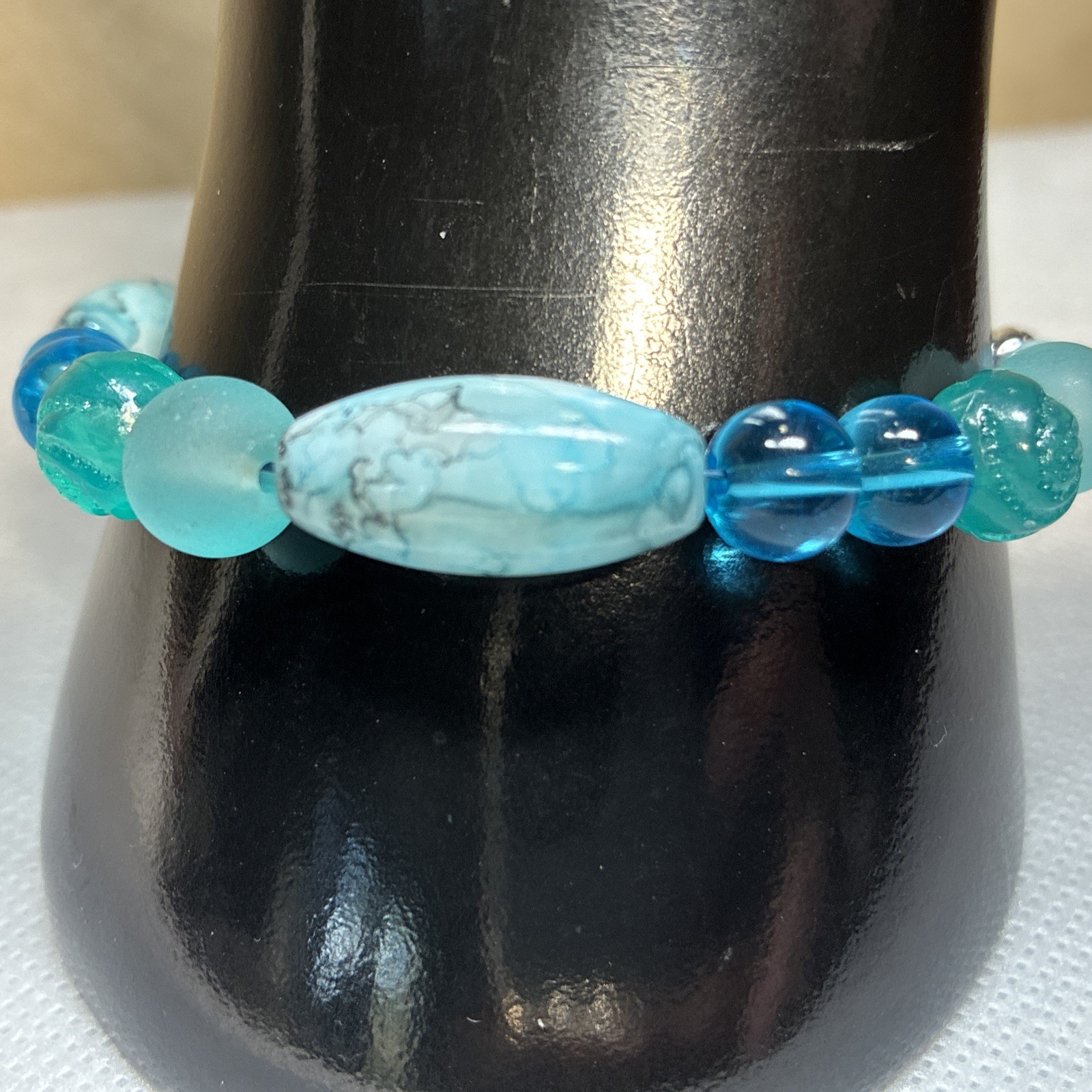 Artisan 7 Inch Blue Green Glass Bracelet 