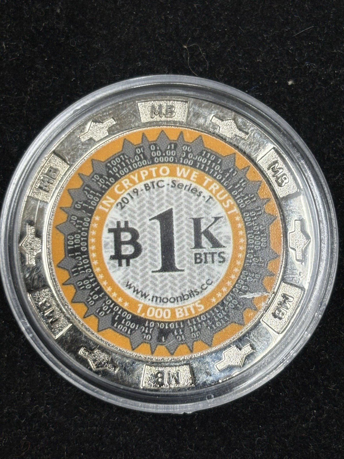 2019 BTC “VERY RARE” 1K Bits MOONBITS Cryptocurrency SPENT Poker Chip Style