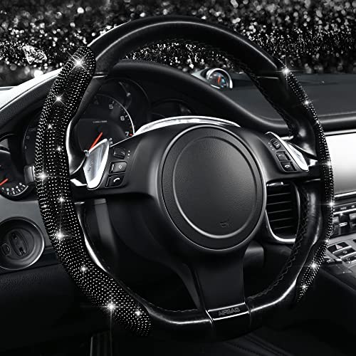  2PCS Bling Diamond Segmented Steering Wheel Cover with Crystal Black Diamond