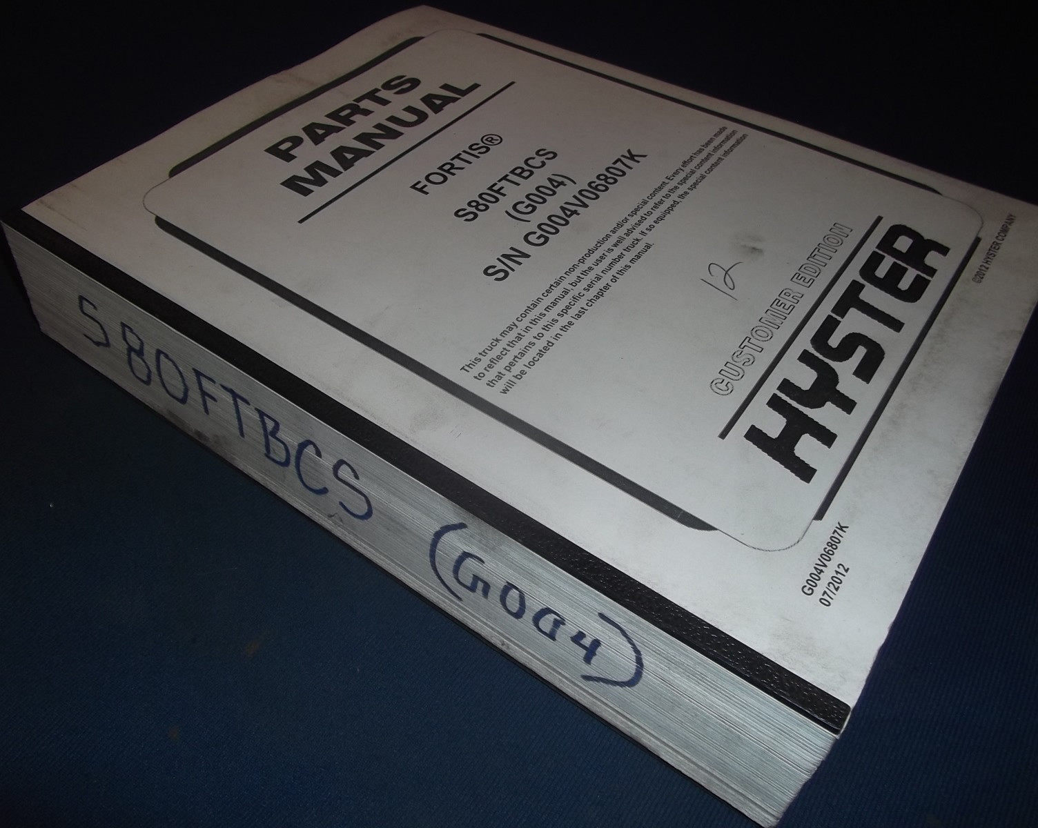 HYSTER S80FTBCS FORKLIFT PARTS MANUAL BOOK CATALOG S/N G004