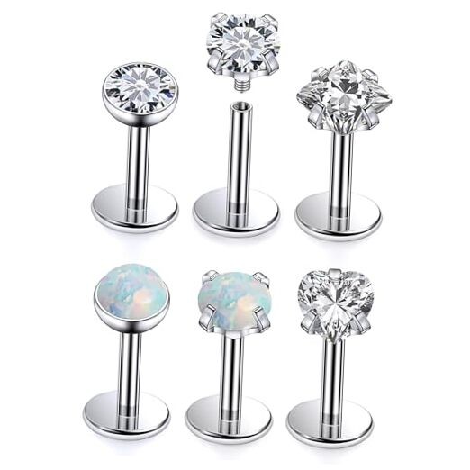 F136 Titanium Flat Back Screw on Nose Rings Earrings 20g 18g Stud for 18g*6mm