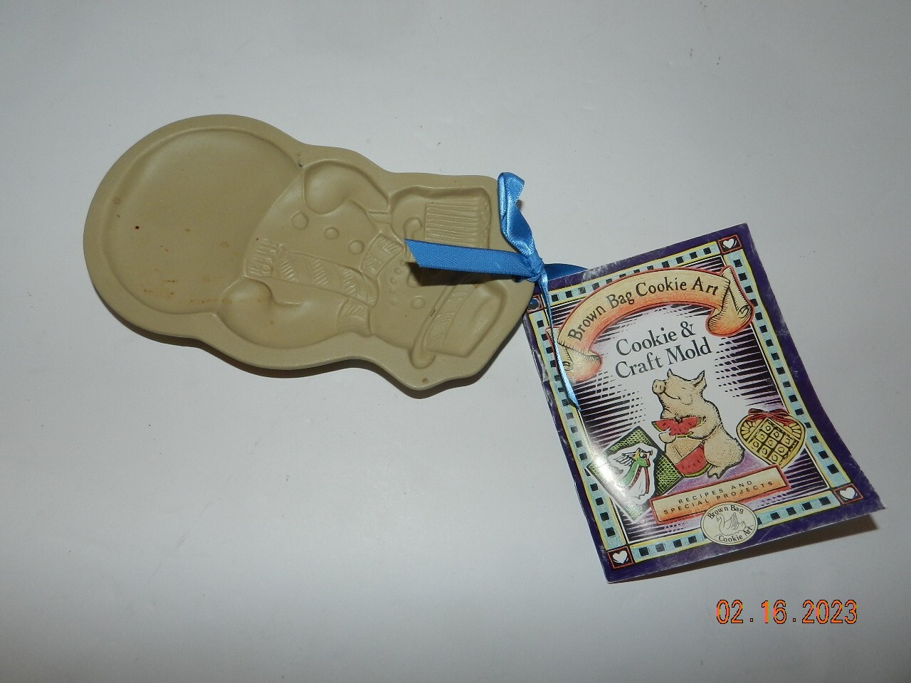Brown Bag Cookie Art Vintage 1989 Hill Design Snowman w/ Pipe Stoneware Mold #9