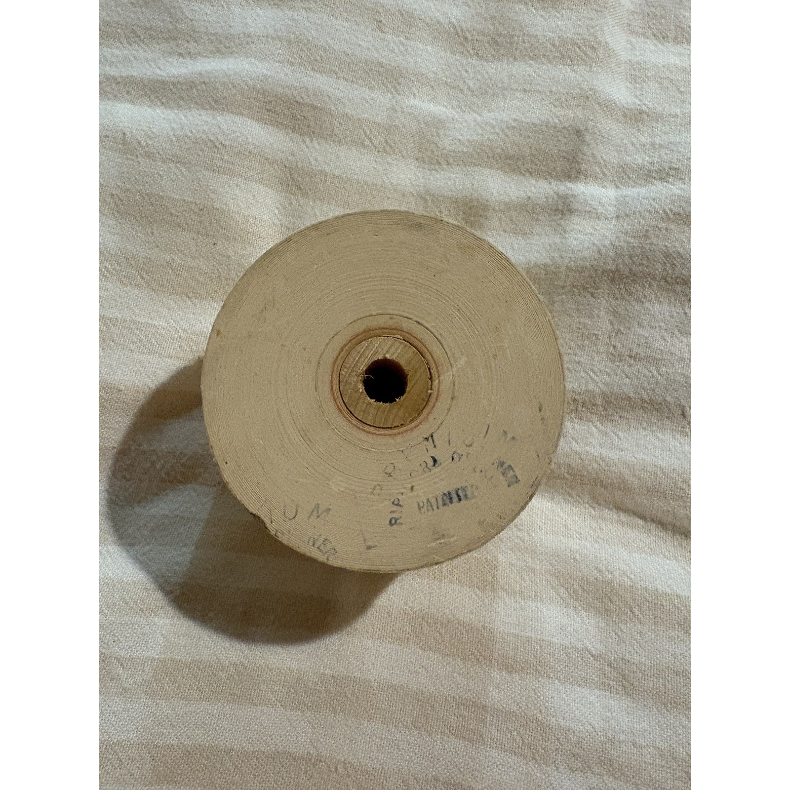Vintage Paper Roll Wooden Core Patented Stamp Antique Prop Decor Rip Cord