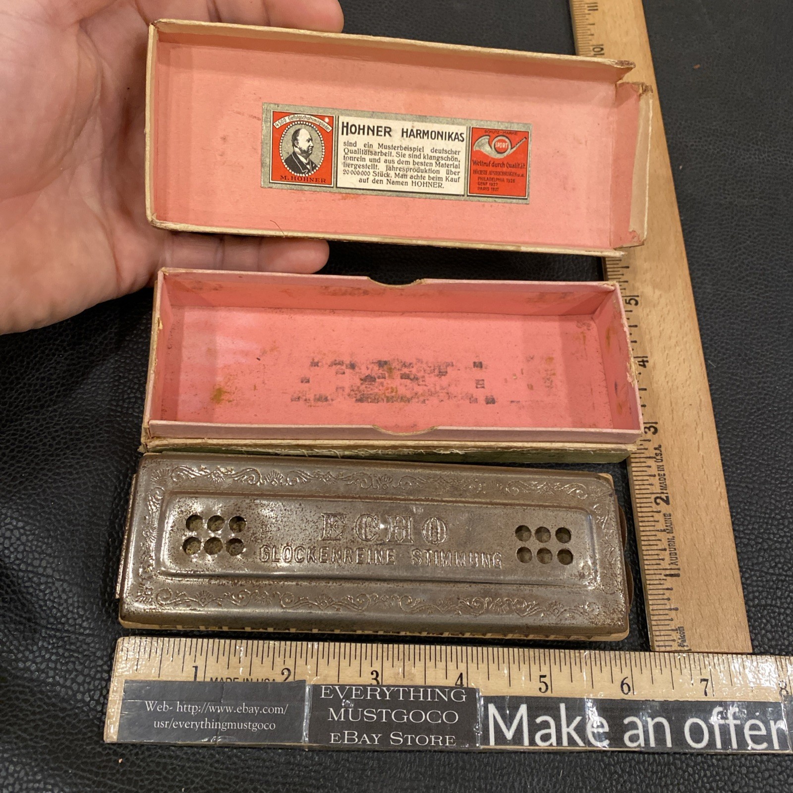 Antique M Hohner ECHO GLOCKENREINE STIMMING Vintage In Original Box 6”x2” AS IS