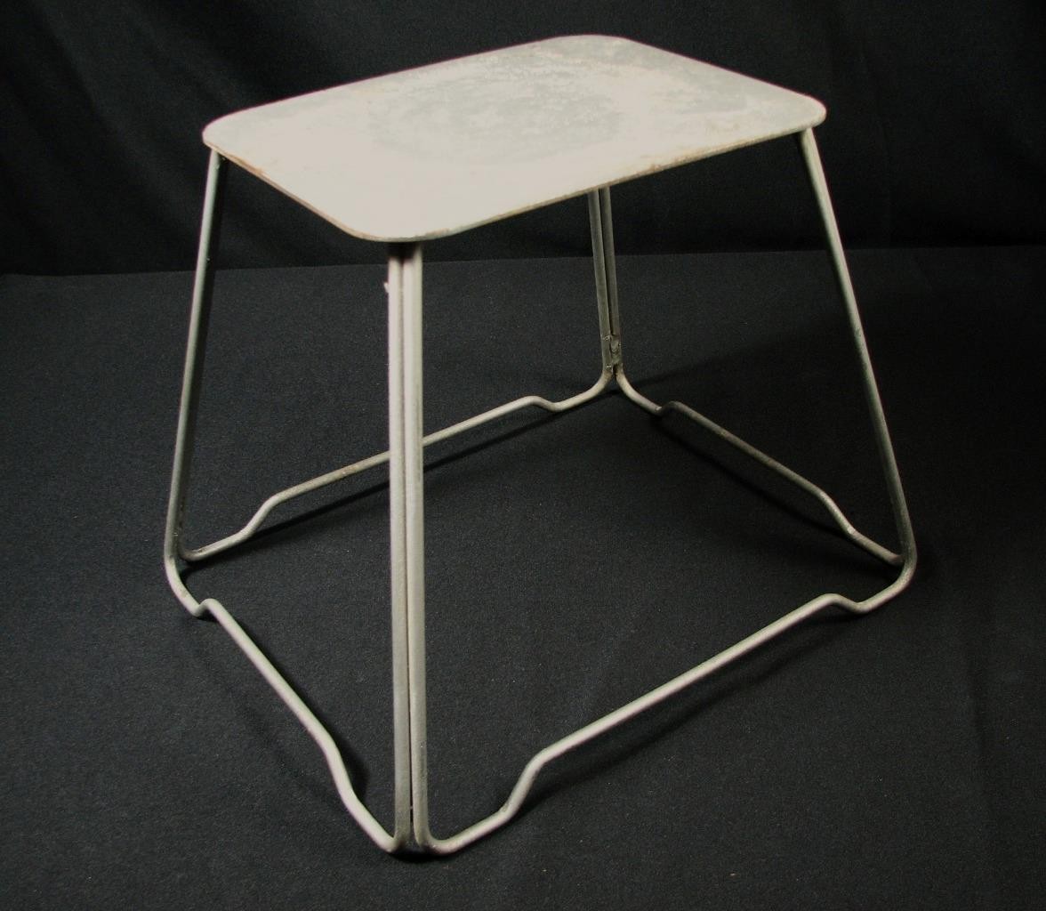 Vintage Metal One Step Foot Stool Silver Plant Stand Farm House Rustic Train