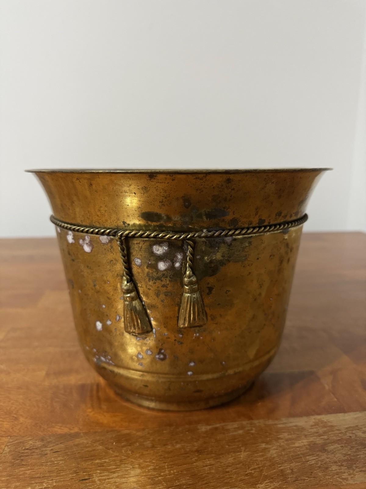Hammered Brass Pot Planner Waste Bin Gold Tone Lacquered 