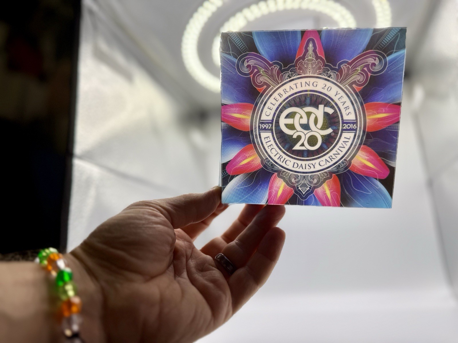 EDC 2016 20th Anniversary Poly Pop Up Translucent Logo From Ticket Box 4.75” Sq