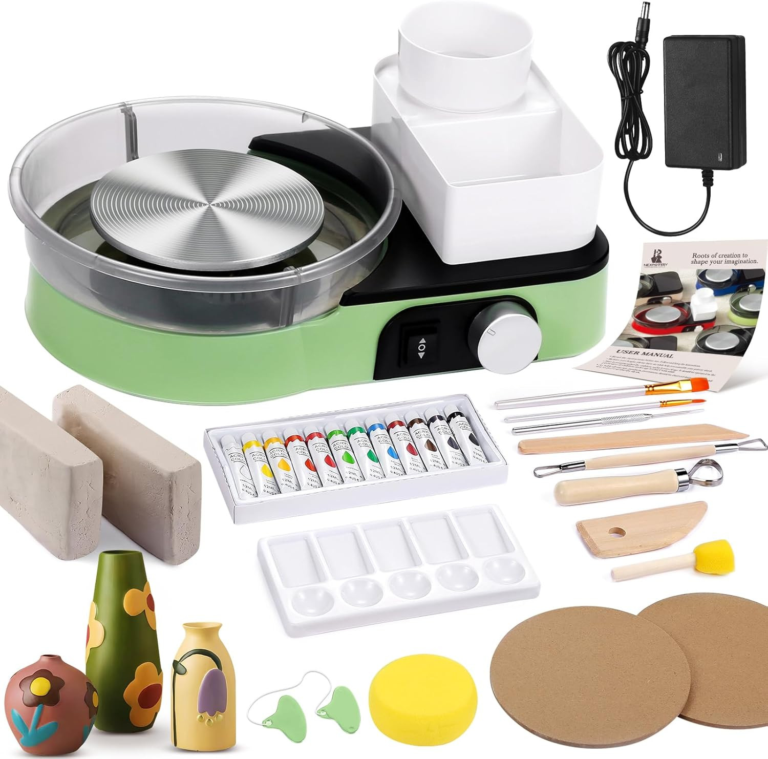 Pottery Wheel for Adults - Complete Pottery Tools Kit for Beginners, 6" Turntabl