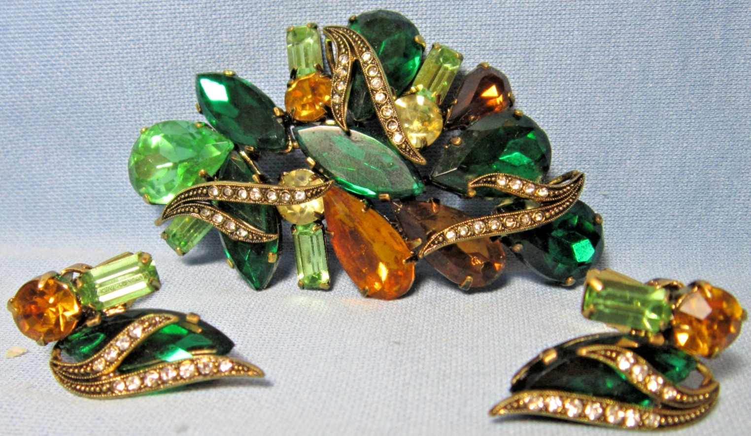 Stunning BROOCH & EARRING Set ~ Unsigned Designer Coro BSK Carnegie Weiss Hobe