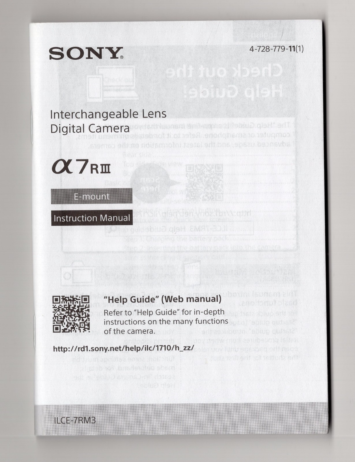 Sony A7RIII / A7R III / Alpha 7R III Camera Instruction Manual In English