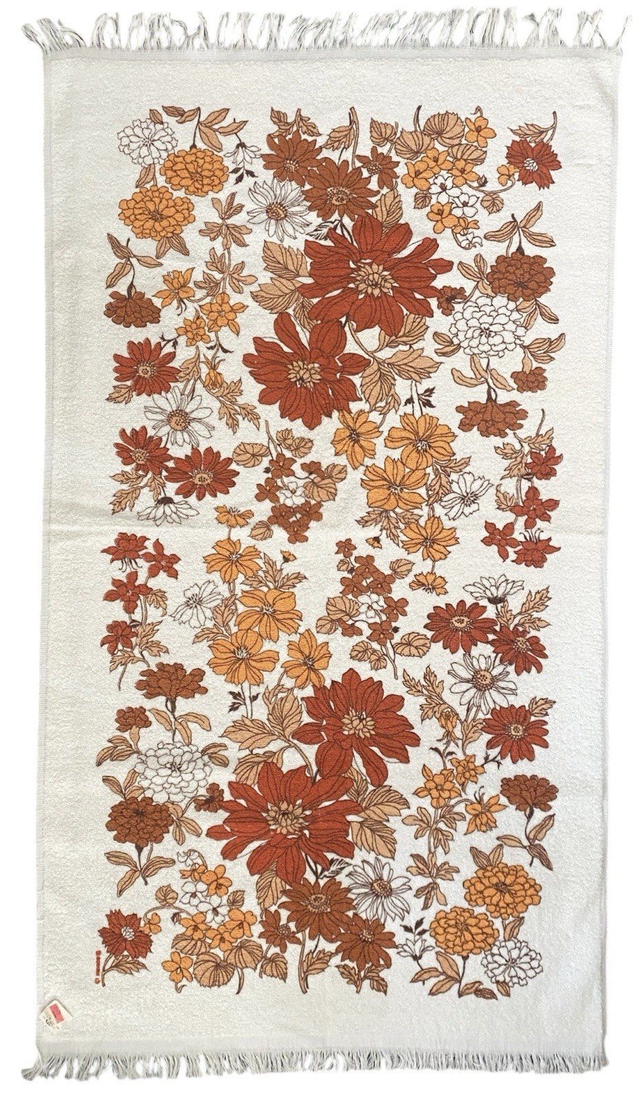 Vintage 1st Edition by Franco Orange Brown Floral Bath Towel 22"x41" NWT
