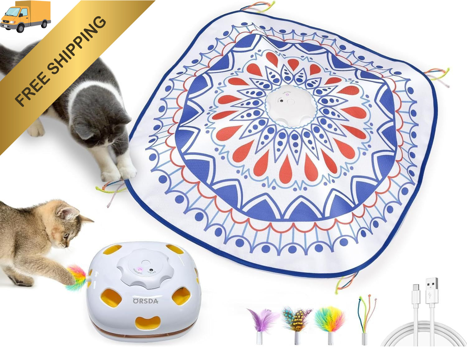 ORSDA Cat Toys, 4 in 1 Interactive Toys for Periwinkle Blue Bohemian 