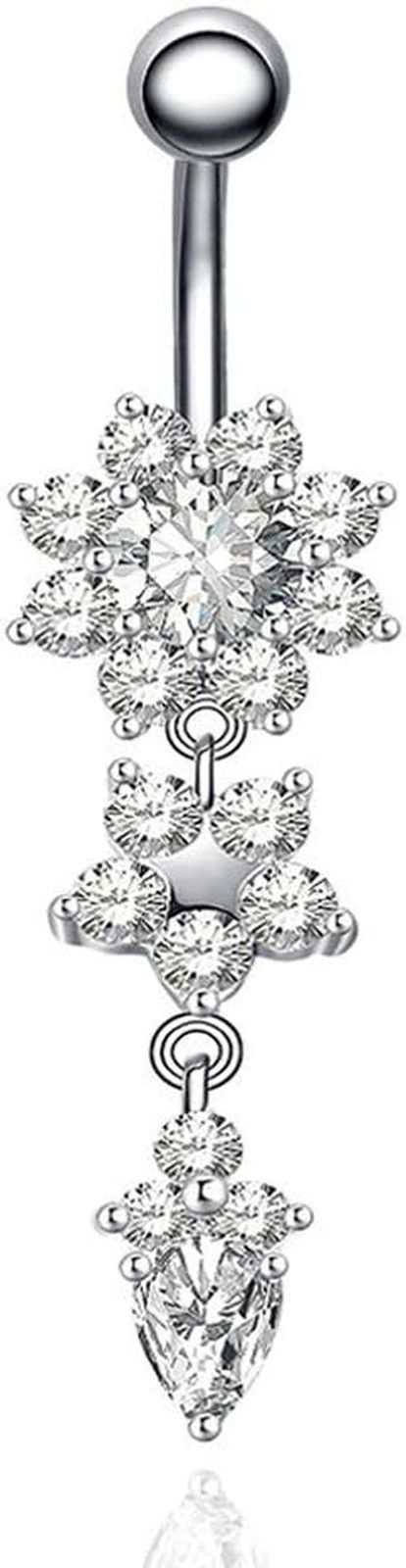 14G Belly Button Rings Belly Flower Dangle Women Body Piercing Jewelry