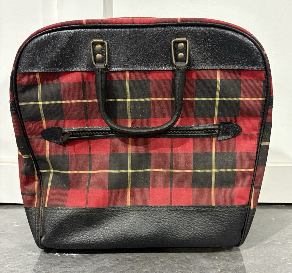 Vintage National Plaid Carry On Hand Luggage Suitcase 14" x  14"