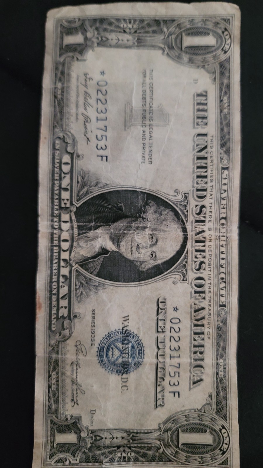 RARE One Dollar 1935 $1 Star Note Silver Certificate Blue Seal Error Bill
