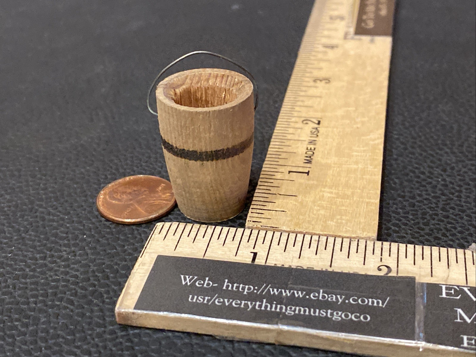 ANTIQUE WOOD DOLL DOLLHOUSE MINI WOOD PAIL BUCKET 1 3/16” tall Black Stripe Band