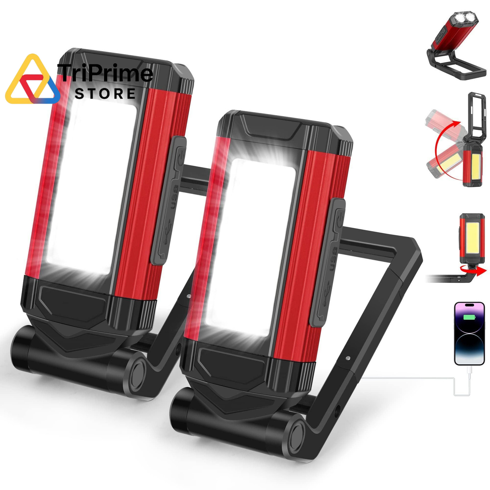 YiaMia Rechargeable LED Magnetic Work Light 2 Pack, Portable Tool Gifts Red 