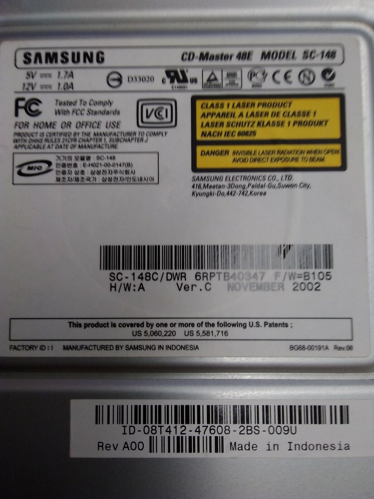 SC-148C/DWR VER C CD Master 48E Optical Disc DriveREV A00 SC-148