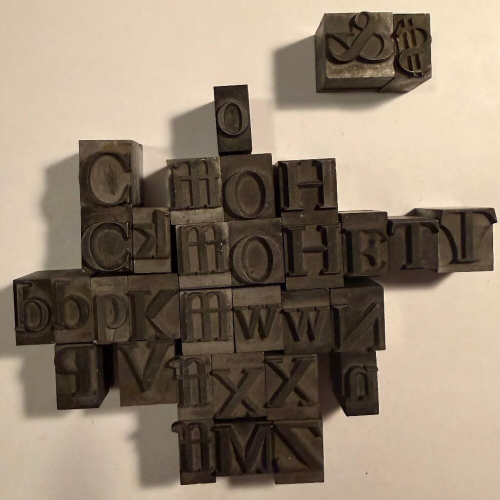 Vintage Metal Letterpress Type Blocks Set of 30 Printer’s Type Letters