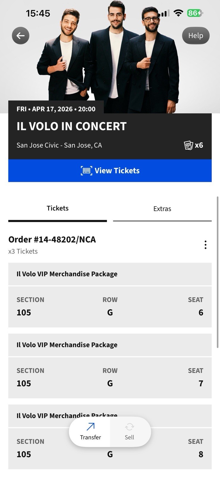 Il Volo - San Jose VIP Merch Tickets (x3) 04-17-2026