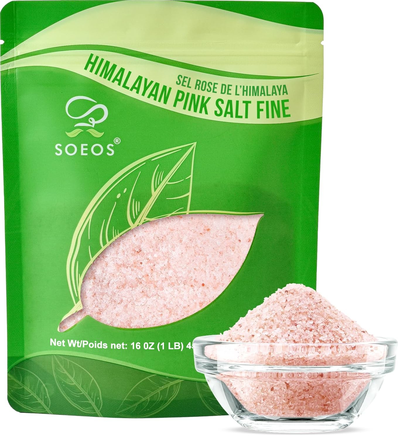 Soeos Himalayan Pink Salt, Fine Grain, 16 oz (1 Pound), 16 Ounce (Pack of 1) 