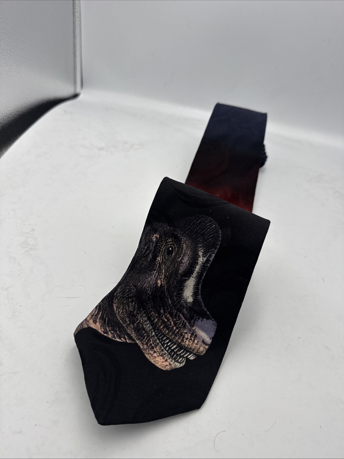 Jurassic Park Dinosaur Neck Tie Sunset Palm Tree Brachiosaur Vintage 90s