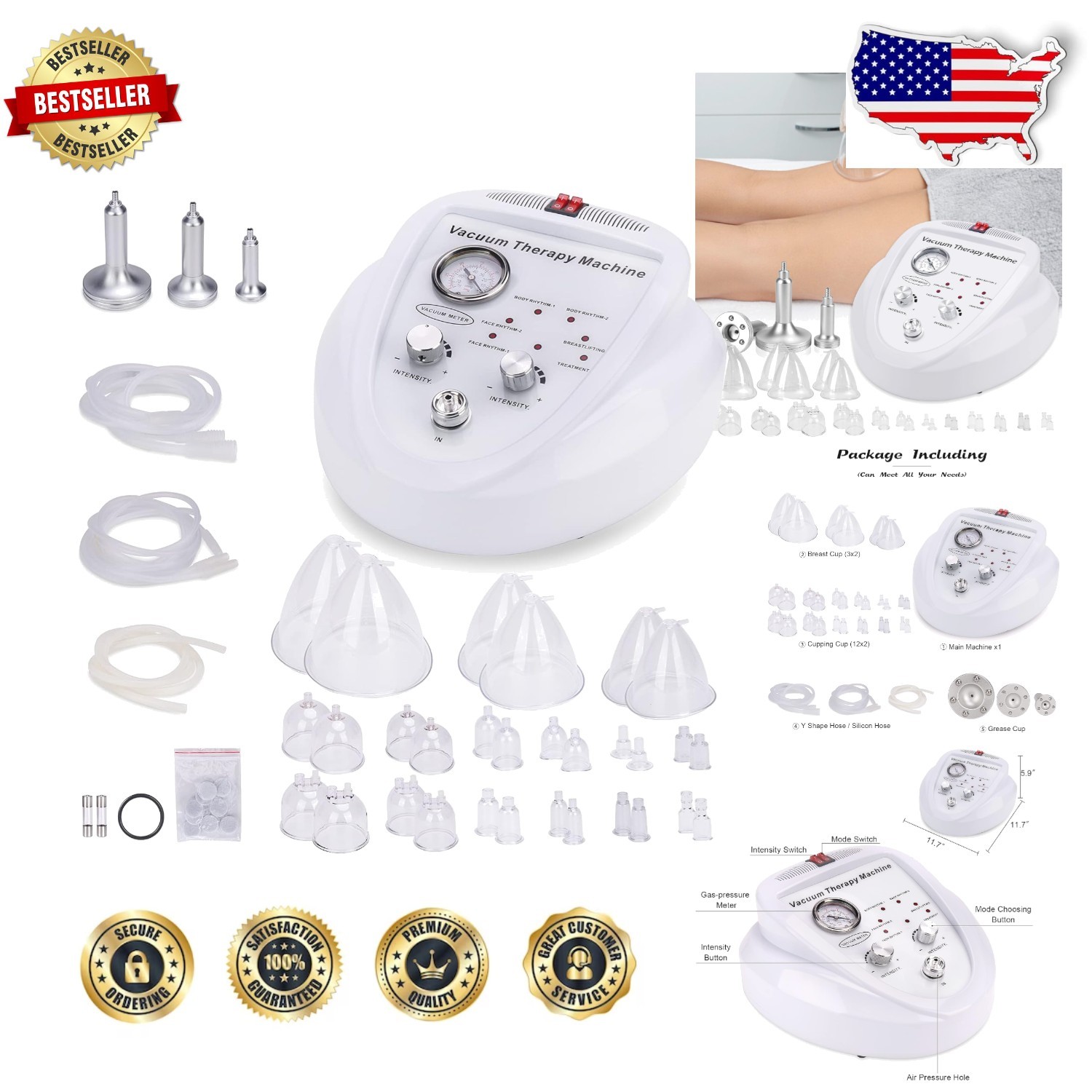 Vacuum Therapy Machine 30 Cups Metal Gua Sha Salon SPA Body Face Massage