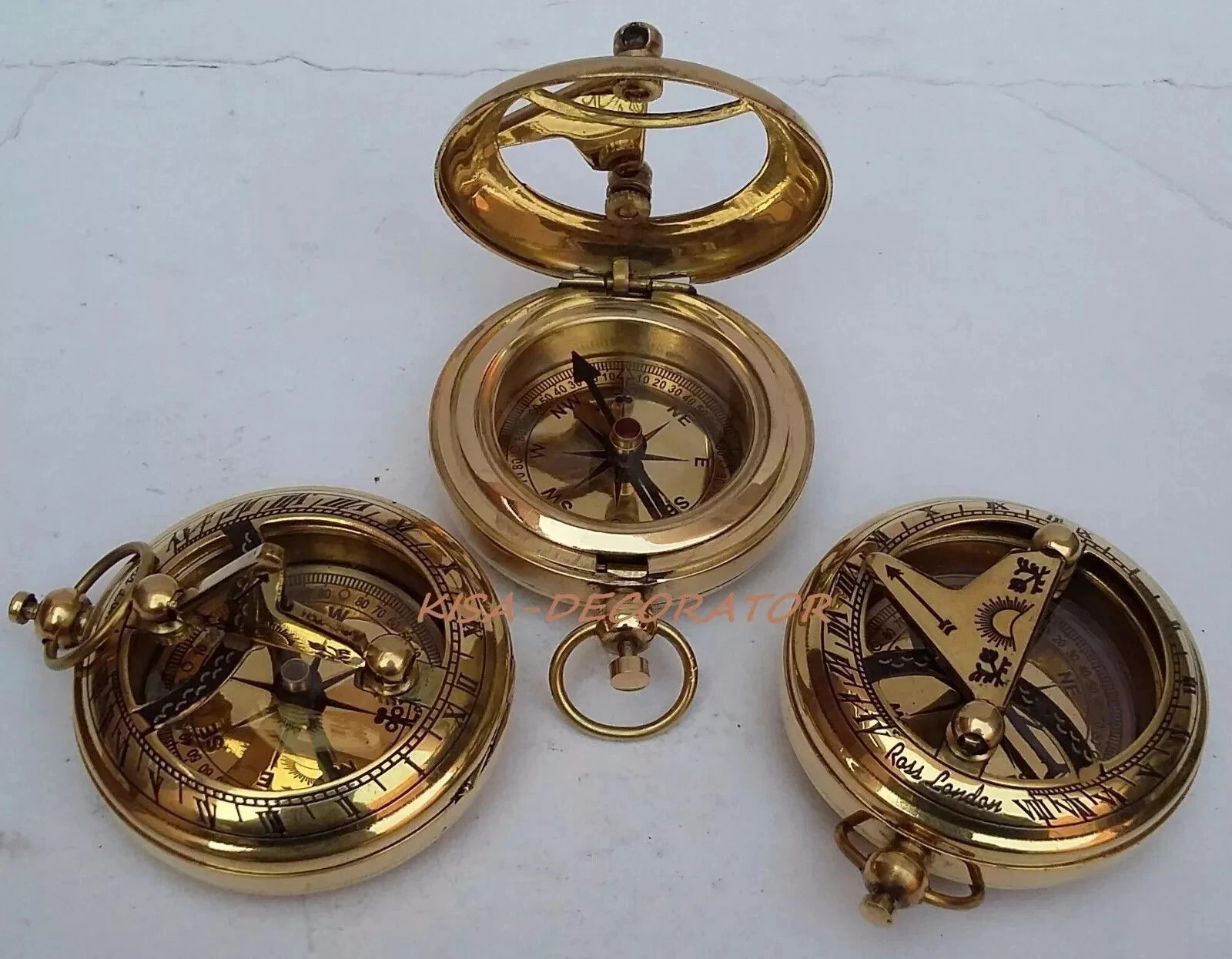 LOT OF 3 COLLECTIBLE POCKET COMPASS VINTAGE MARITIME BRASS PUSH BUTTON SUNDIAL