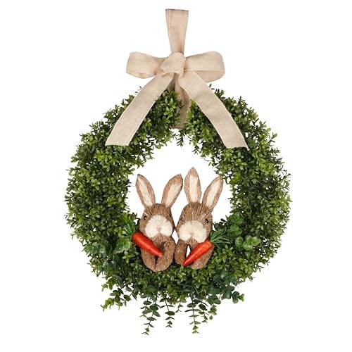 22' Spring Easter Wreath - Artificial Green Boxwood Wreath with Burlap Bow & 