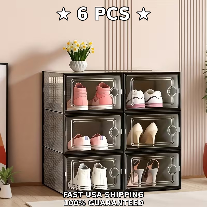 6 12 24PCS Transparent Shoe Box Storage with Lid Stackable Shoe Rack Organizer