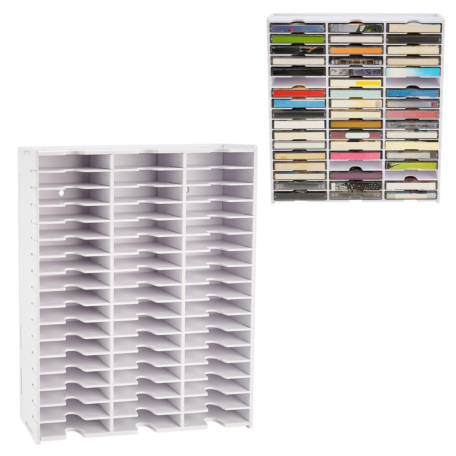 51-Slot Cassette Tape Storage, Desktop Rack Audio Tape Organizer, Wall-Mounte...