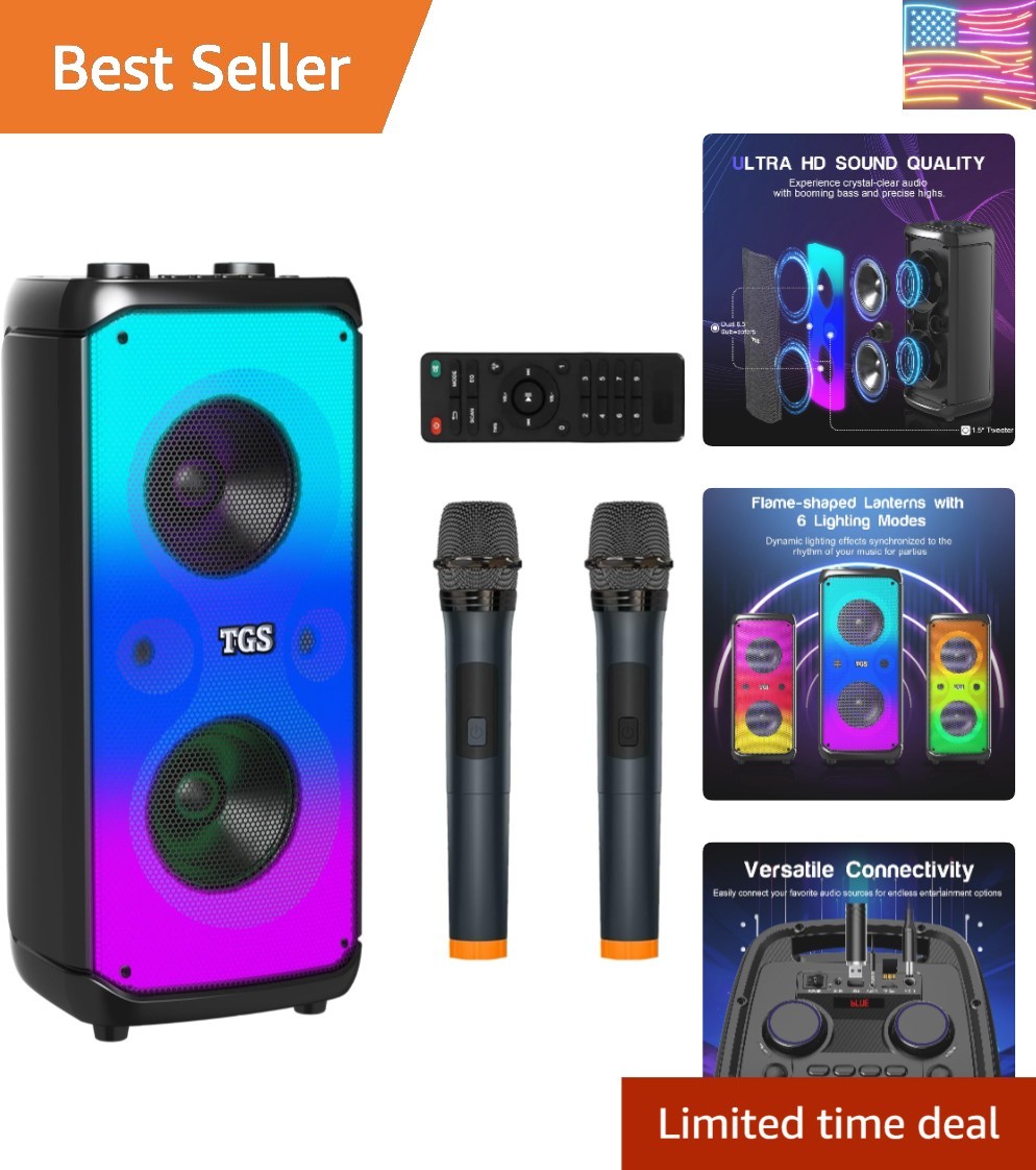 Dual 6.5" Karaoke Machine with 2 Wireless UHF Microphones, Portable Bluetooth...