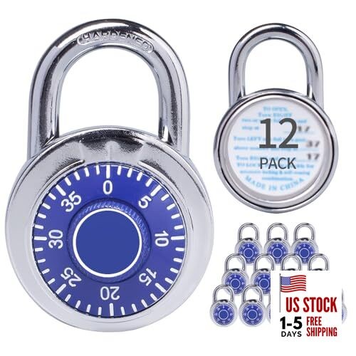 Combination Padlocks with Metal Body, Indoor Use for Gym Lockers & blue dial