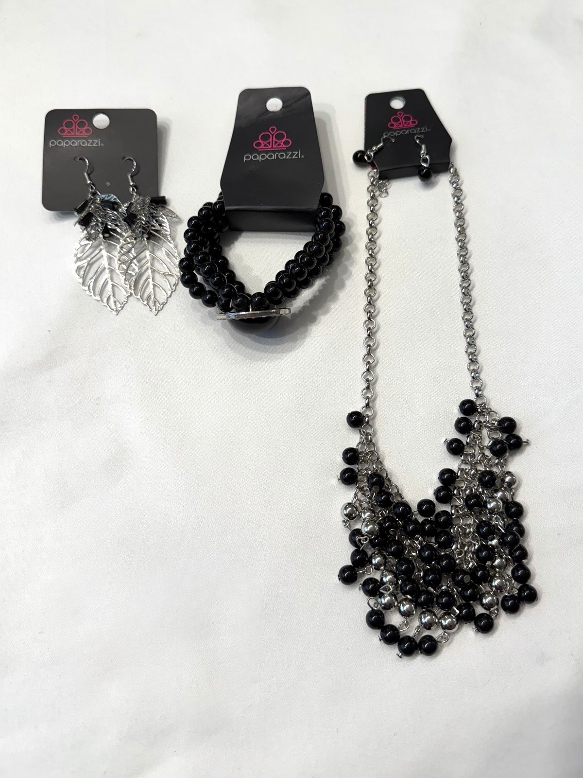 Black Beaded Mixed Custom Jewelry Lot of Necklace Bracelet 2 Pair Earrings NEW