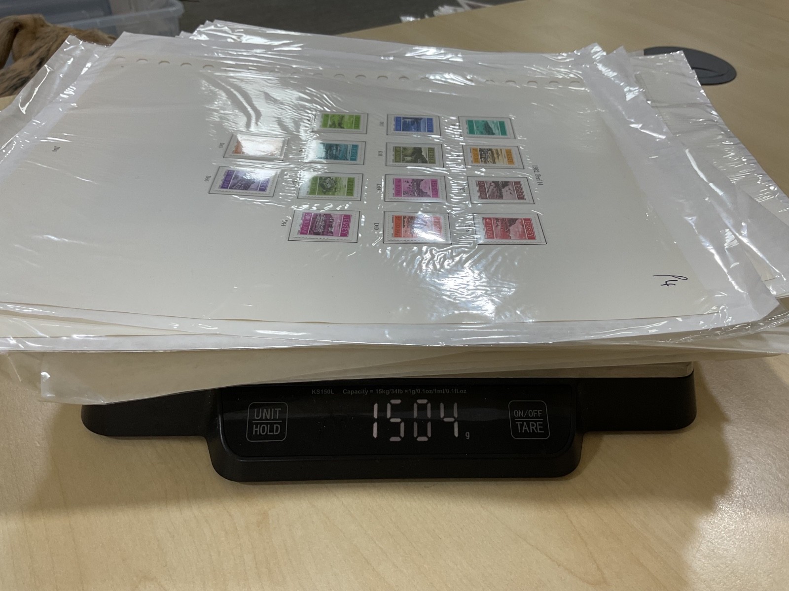 Jersey stamps. Ex dealer leaves/cards. Mint/used likely, as shown. 1.5kg. G37