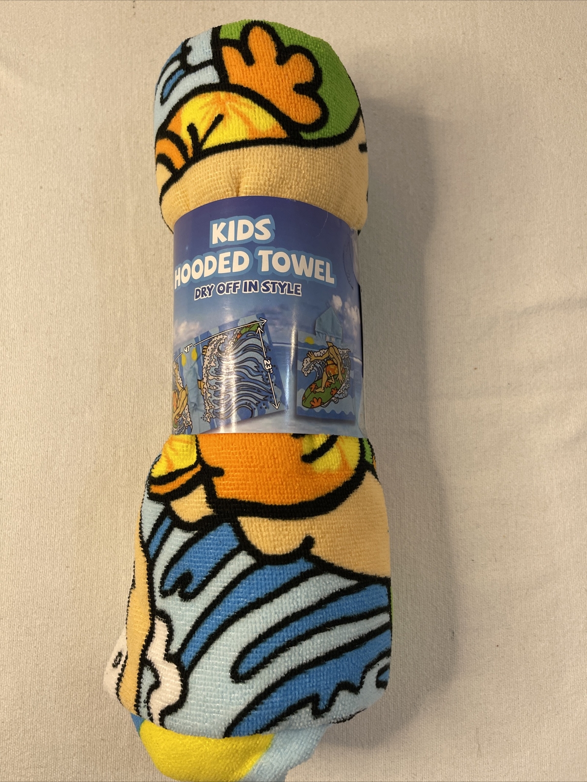 Kids Surfer Hooded Beach/Bath Cotton Towel - 23"W x 47"L   NEW