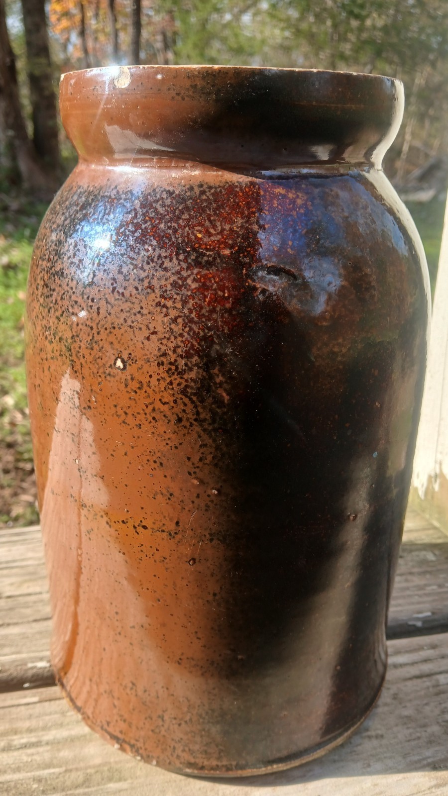 10.5"AntiqueBrownRedStonewarePotteryCrockJarVaseVesselSaltGlazedRetroPrimative