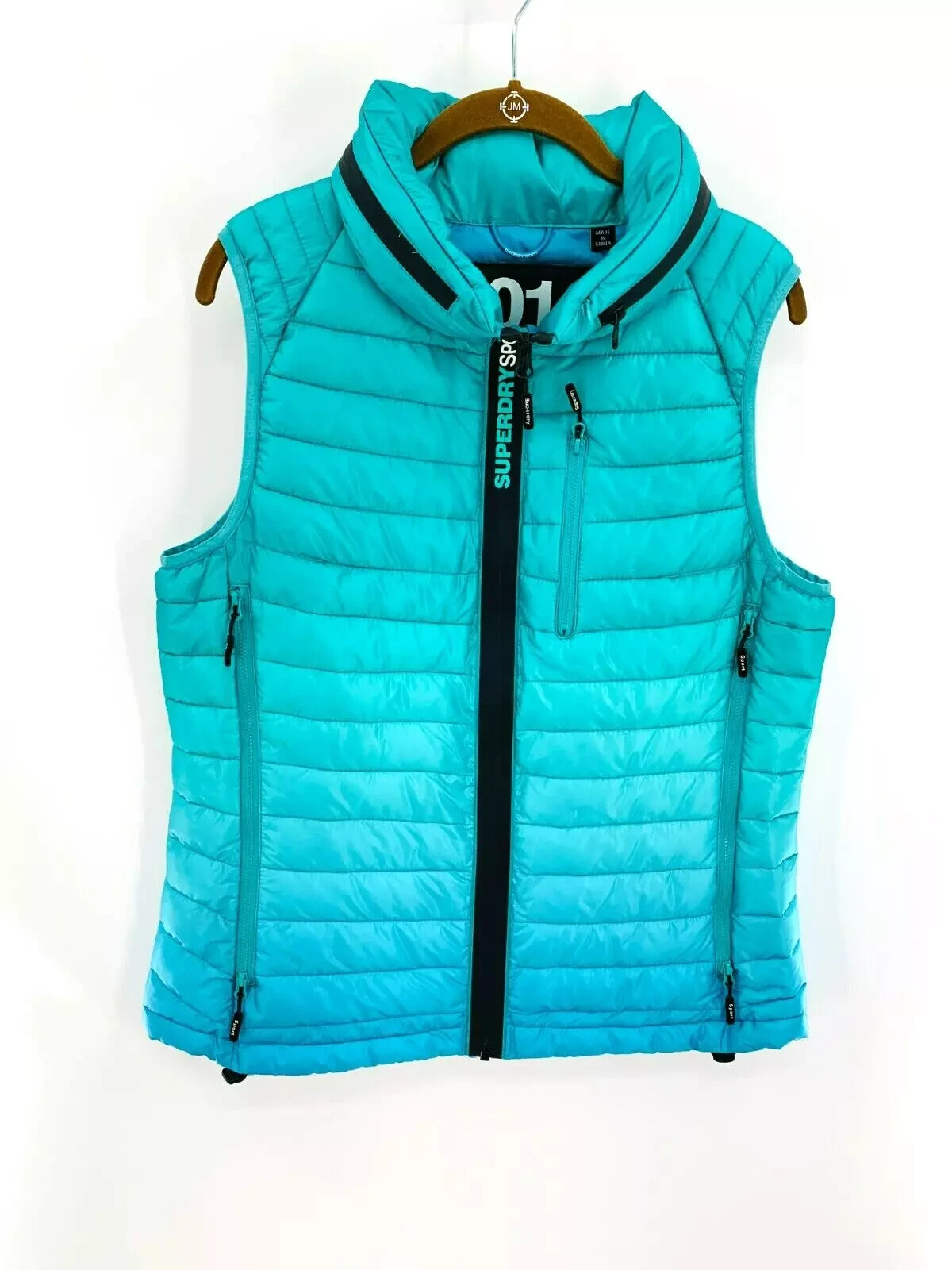 Superdry Puffer Vest Women's SZ XL (12) Teal-Blue Hooded