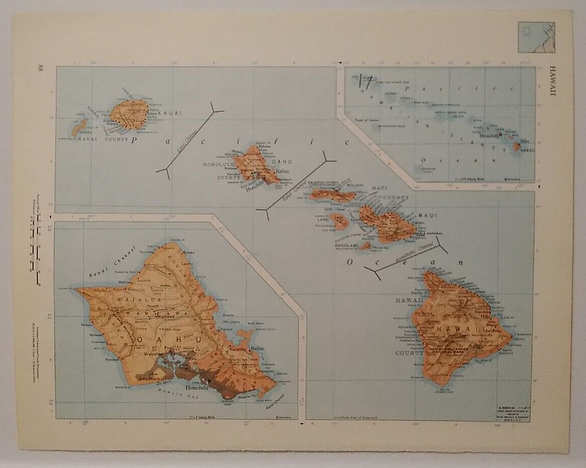 1960's Vintage HAWAII Atlas Map - Old Antique Rand McNally World Atlas