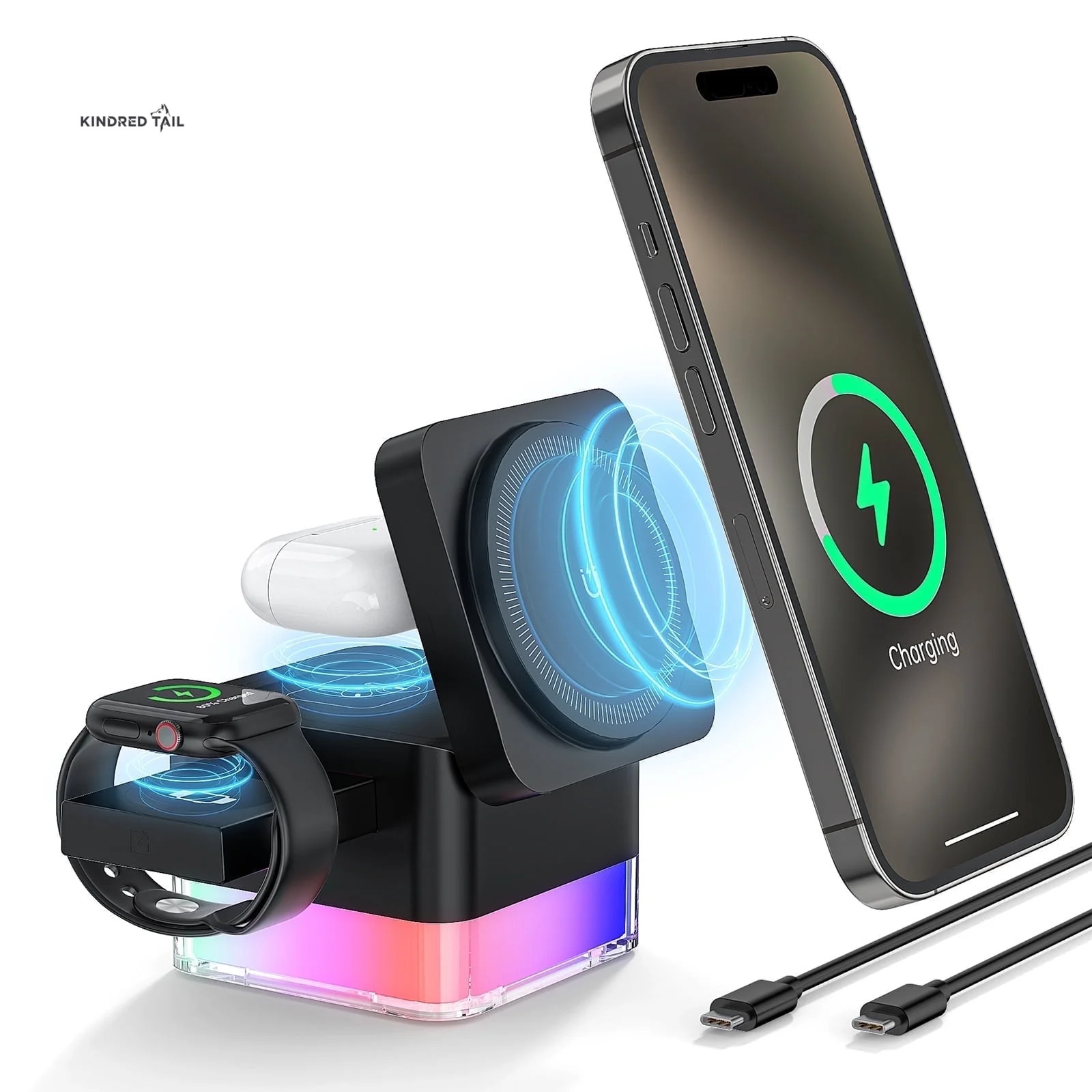 Wireless Charger, 3 in 1 Cube Iphone Wireless Charger Stand, 15W Fast Charging S