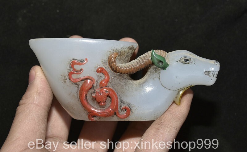 4.4" Old Chinese Coloured glaze Paintings Fengshui Dragon Beast Head Cup