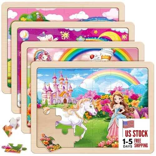 Large Princess Fairy Wooden Puzzles for Girls Gift Box(12.2 * 9.4 in), Unicorn