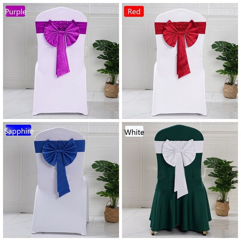 1PC Satin Bowknot Chair Sash Slider Birthday Party Prom Chair Cover Decor Bow