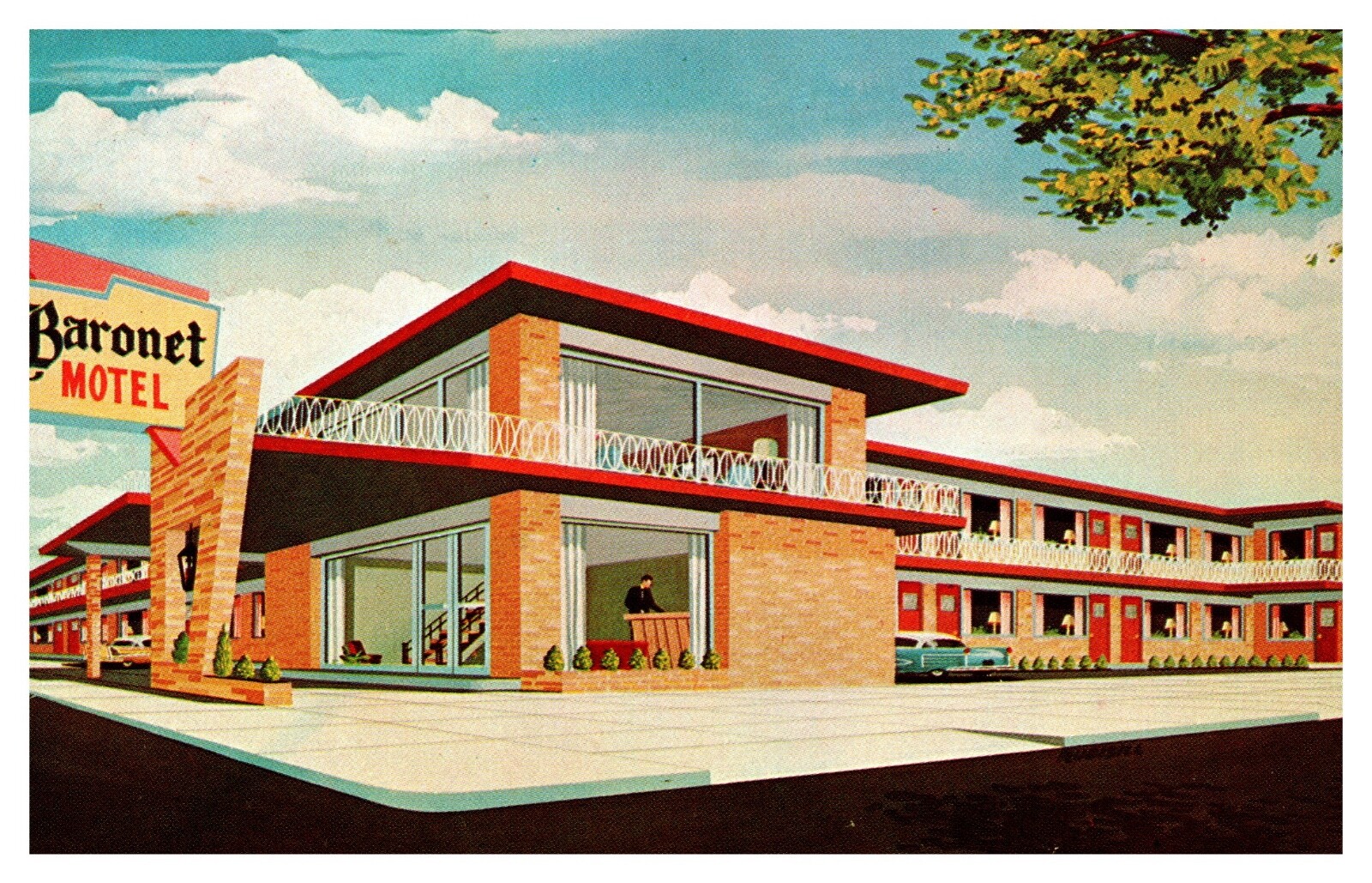 Atlantic City NJ New Jersey Baronet Motel Artist Rendering Chrome Postcard