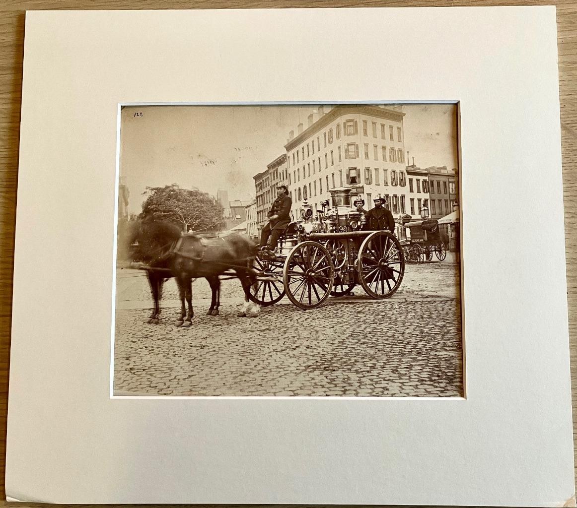 Rare Original 1880's PHOTOGRAPH Of NEW YORK FIRE ENGINE & HORSES
