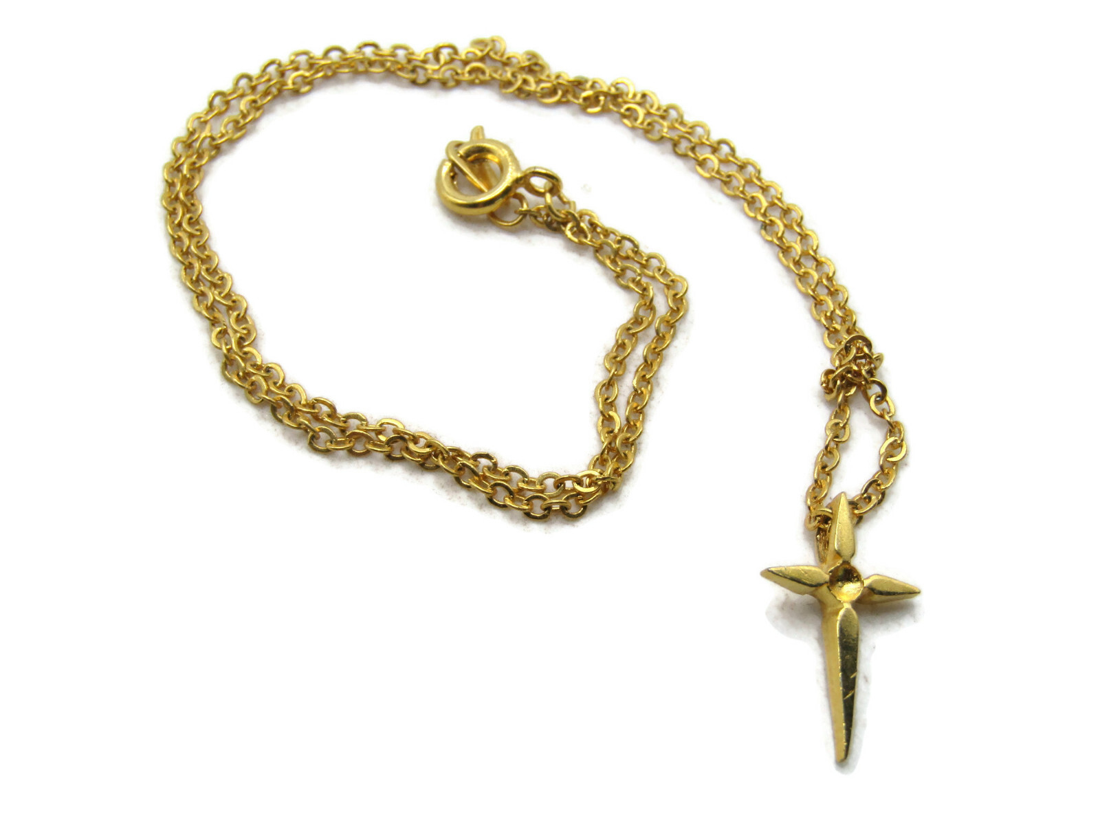Vintage Cross Necklace Gold Tone