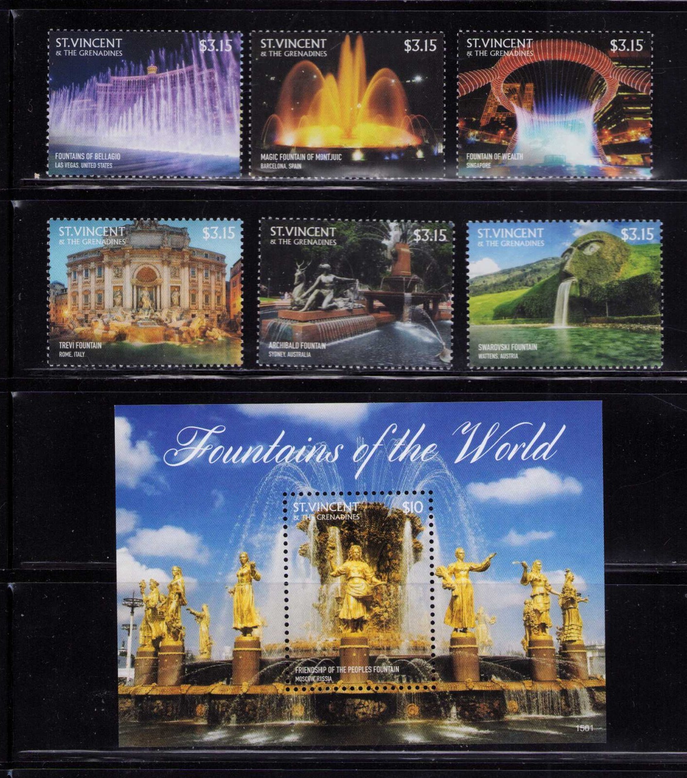 St. Vincent 3981-3982 Fountains of the World Stamp Set MNH 2015