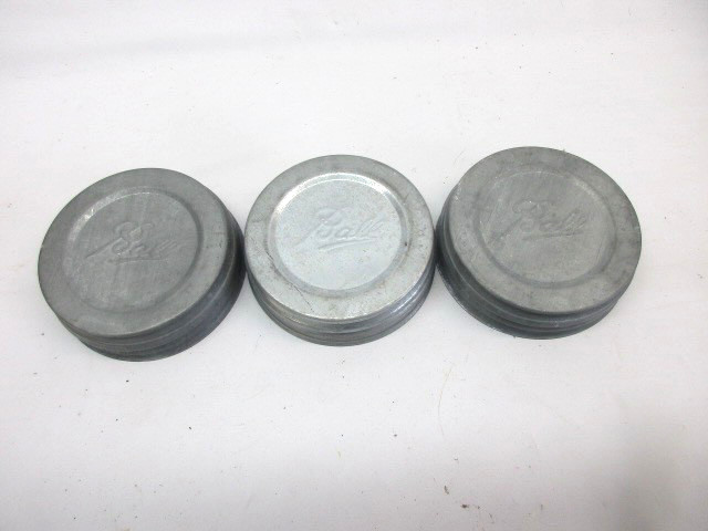 3 Vintage Ball Zinc Canning Jar Wide Mouth Lids with Milk Glass insert