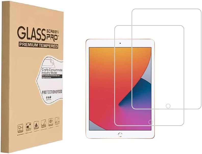 2 Pack Tempered Glass Screen Protector for iPad 9th 8th 7th Gen