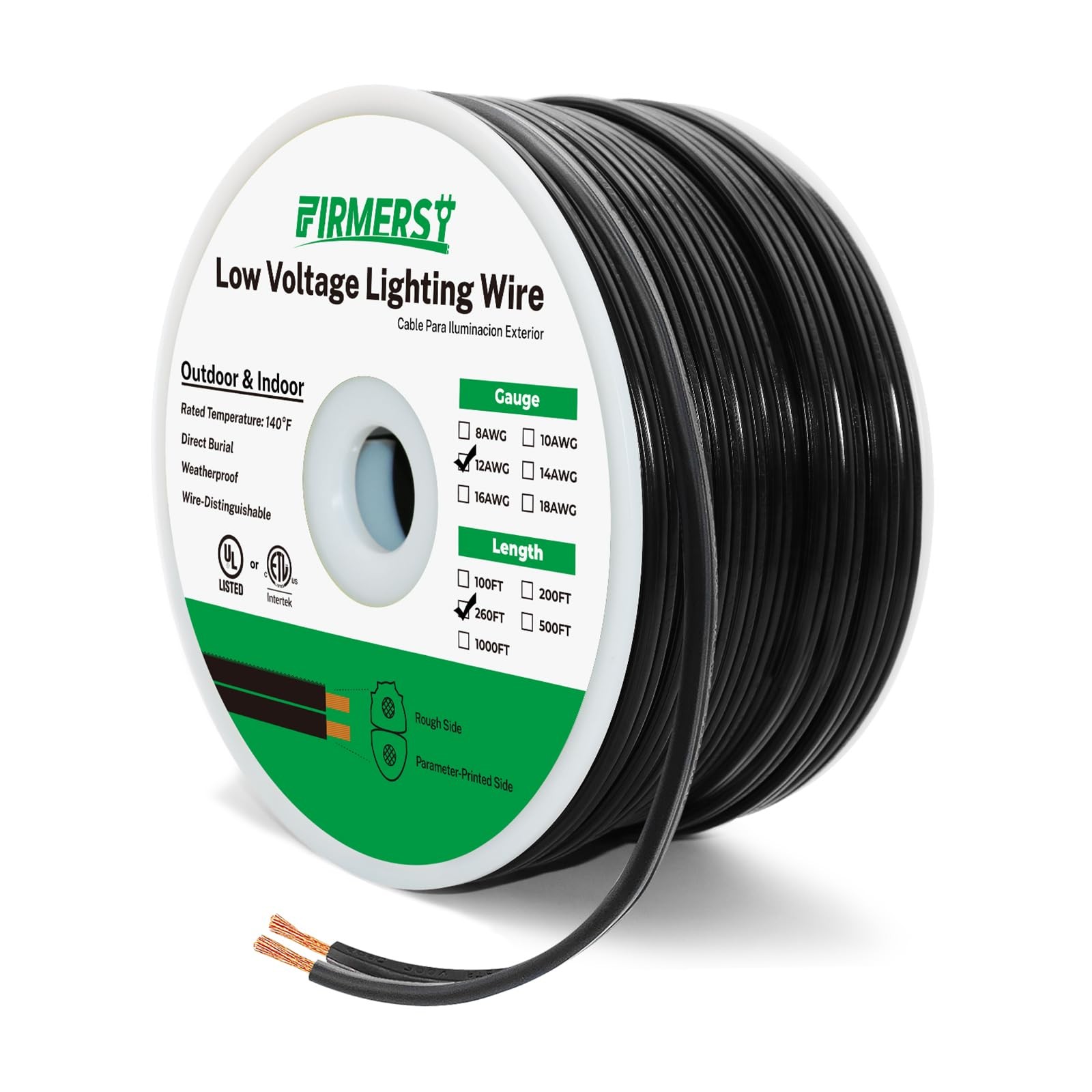 FIRMERST 12/2 Low Voltage Landscape Wire Outdoor Lighting Cable 260FT